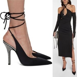 THE ATTICO Black Venus Slingback Crystal Heels
